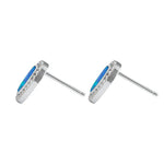 Sterling Silver Unique Blue Lab Opal with CZ Halo Earrings