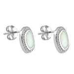 Sterling Silver Unique White Lab Opal with CZ Halo Earrings