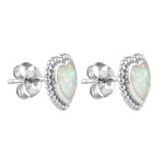 Sterling Silver White Lab Opal Heart Stud Earrings