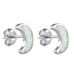 Sterling Silver White Lab Opal Crescent Moon Stud Earrings