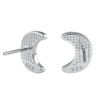Sterling Silver White Lab Opal Crescent Moon Stud Earrings
