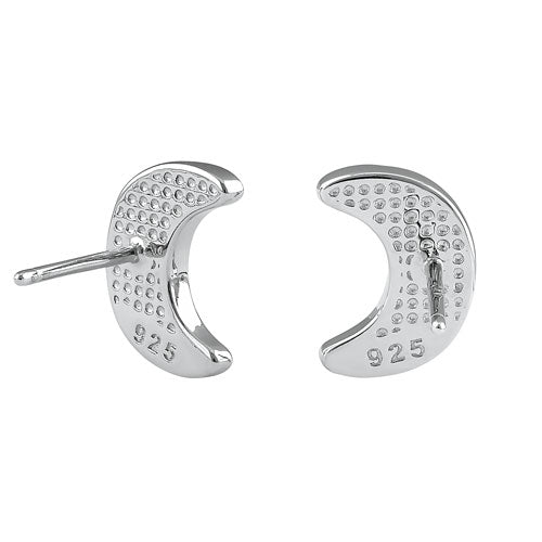 Sterling Silver White Lab Opal Crescent Moon Stud Earrings