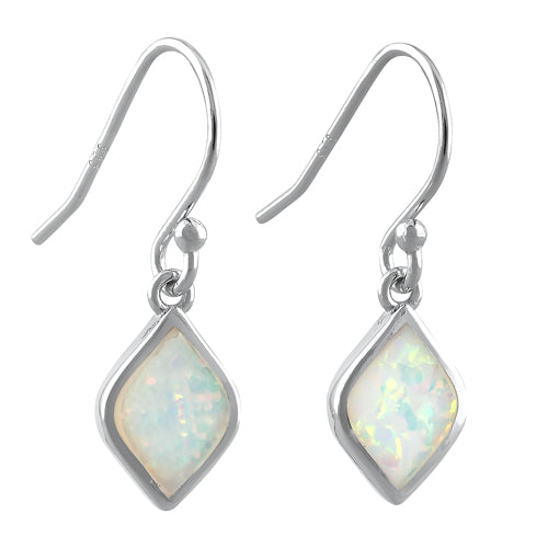 Sterling Silver White Lab Opal Marquise Dangle Earrings