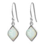Sterling Silver White Lab Opal Marquise Dangle Earrings