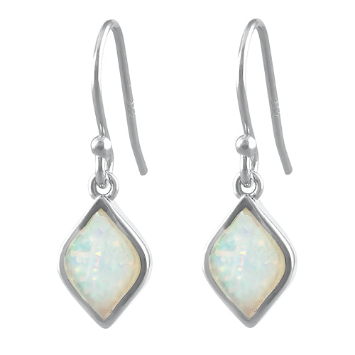 Sterling Silver White Lab Opal Marquise Dangle Earrings