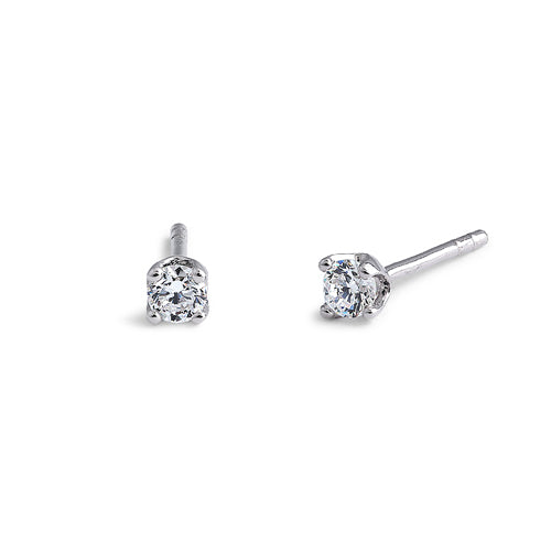 Sterling Silver 3mm Round Cut Solitaire Prong CZ Earrings