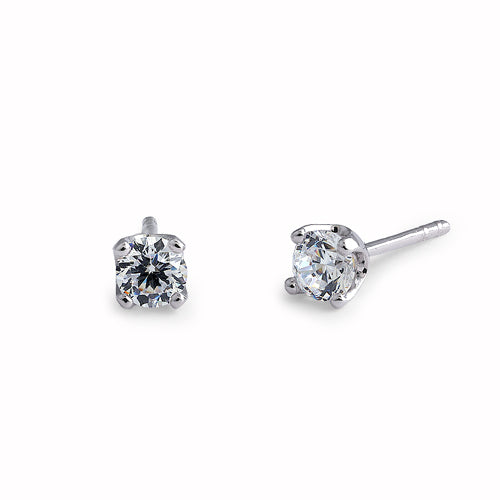 Sterling Silver 4mm Round Cut Solitaire Prong CZ Earrings