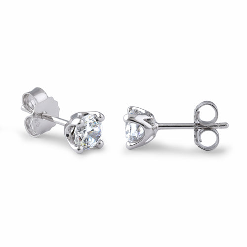 Sterling Silver 3mm Round Cut Solitaire Prong CZ Earrings