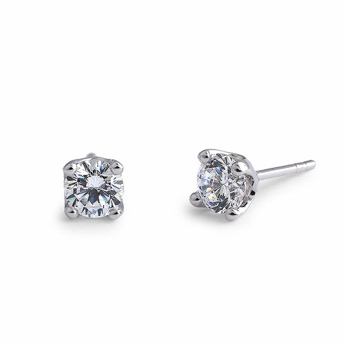 Sterling Silver 5mm Round Cut Solitaire Prong CZ Earrings