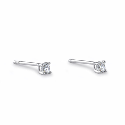 Sterling Silver 3mm Round Cut Basket Setting CZ Earrings