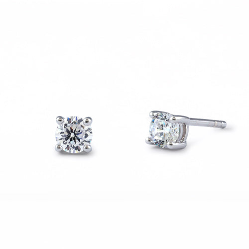 Sterling Silver 4mm Round Cut Basket Setting CZ Earrings