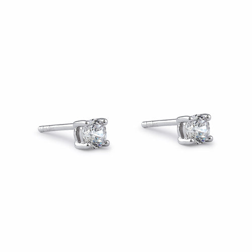 Sterling Silver 4mm Round Cut Basket Setting CZ Earrings