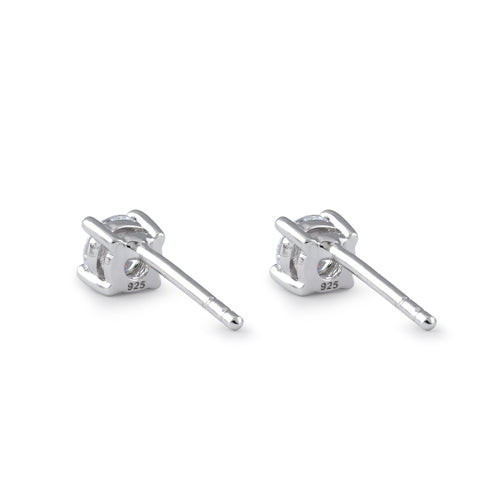 Sterling Silver 4mm Round Cut Basket Setting CZ Earrings