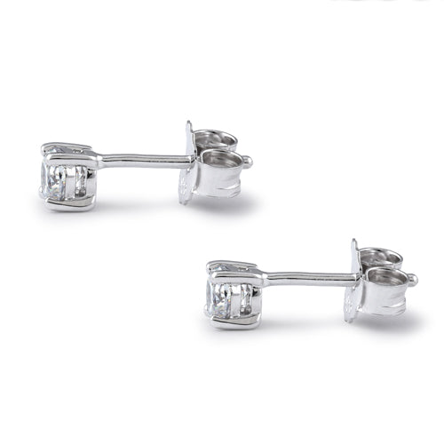Sterling Silver 4mm Round Cut Basket Setting CZ Earrings