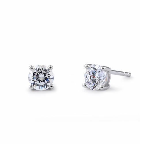Sterling Silver 5mm Round Cut Basket Setting CZ Earrings