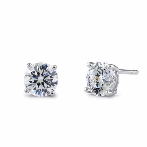 Sterling Silver 6.5mm Round Cut Basket Setting CZ Earrings