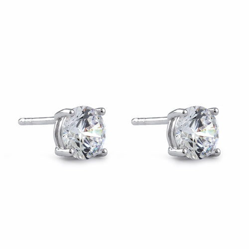 Sterling Silver 6.5mm Round Cut Basket Setting CZ Earrings
