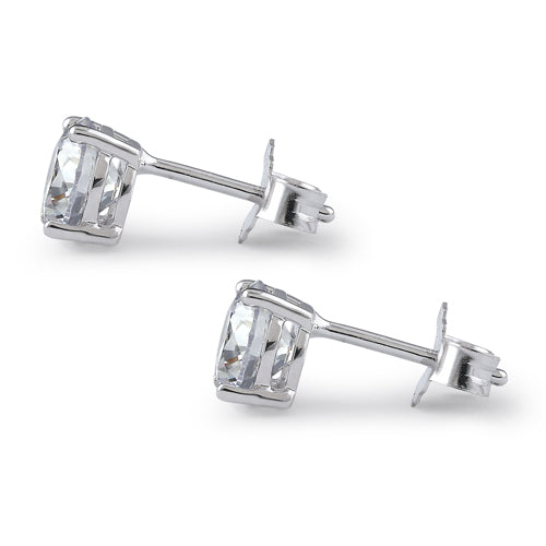 Sterling Silver 6.5mm Round Cut Basket Setting CZ Earrings