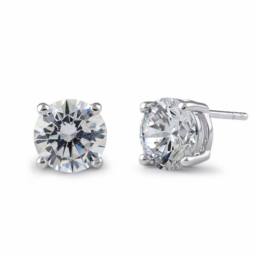 Sterling Silver 8mm Round Cut Basket Setting CZ Earrings