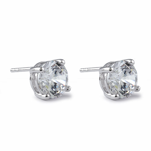 Sterling Silver 8mm Round Cut Basket Setting CZ Earrings