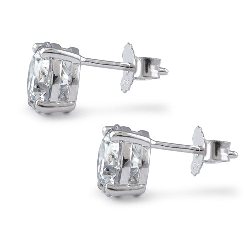 Sterling Silver 8mm Round Cut Basket Setting CZ Earrings