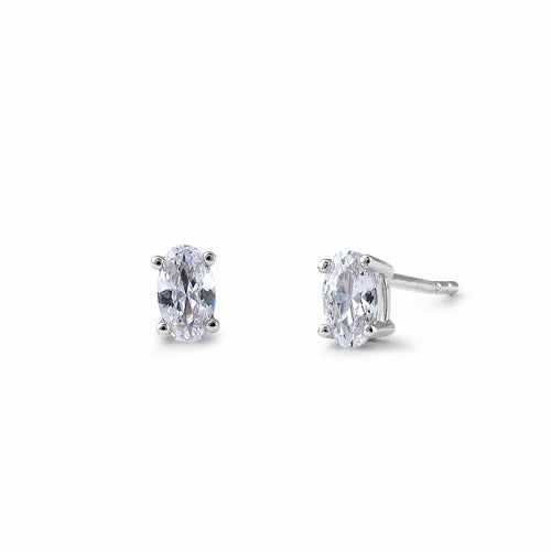 Sterling Silver 3X5mm Oval Cut Basket Setting CZ Earrings