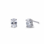 Sterling Silver 4X6mm Oval Cut Basket Setting CZ Earrings