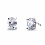 Sterling Silver 6X8mm Oval Cut Basket Setting CZ Earrings