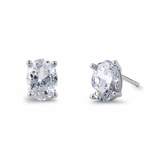 Sterling Silver 6X8mm Oval Cut Basket Setting CZ Earrings