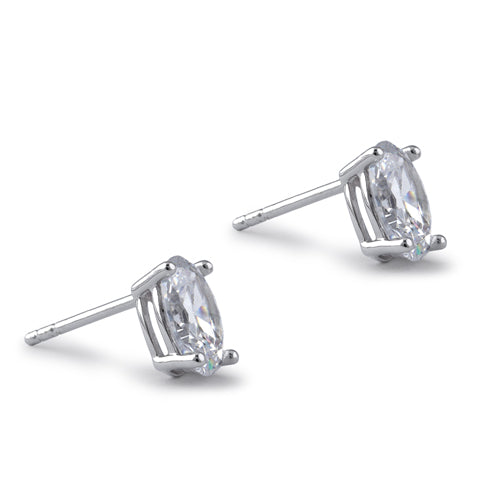 Sterling Silver 6X8mm Oval Cut Basket Setting CZ Earrings
