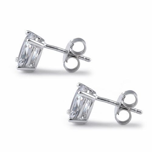 Sterling Silver 6X8mm Oval Cut Basket Setting CZ Earrings