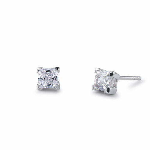 Sterling Silver 4mm Princess Cut Basket Setting CZ Earrings