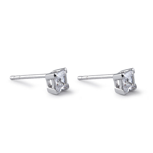 Sterling Silver 4mm Princess Cut Basket Setting CZ Earrings