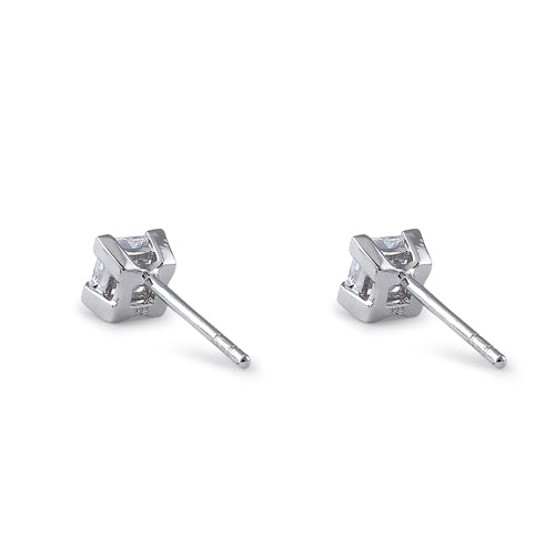 Sterling Silver 4mm Princess Cut Basket Setting CZ Earrings