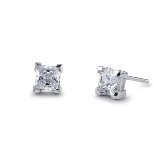 Sterling Silver 5mm Princess Cut Basket Setting CZ Earrings