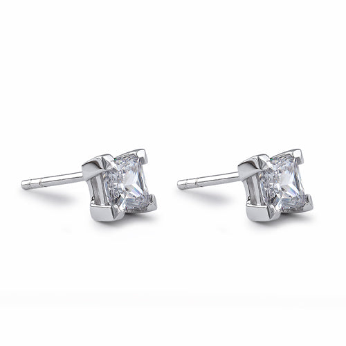 Sterling Silver 5mm Princess Cut Basket Setting CZ Earrings