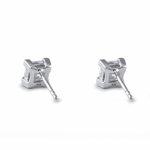 Sterling Silver 5mm Princess Cut Basket Setting CZ Earrings