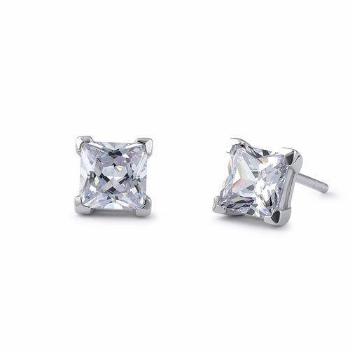 Sterling Silver 6mm Princess Cut Basket Setting CZ Earrings