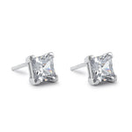 Sterling Silver 6mm Princess Cut Basket Setting CZ Earrings
