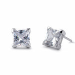 Sterling Silver 7mm Princess Cut Basket Setting CZ Earrings