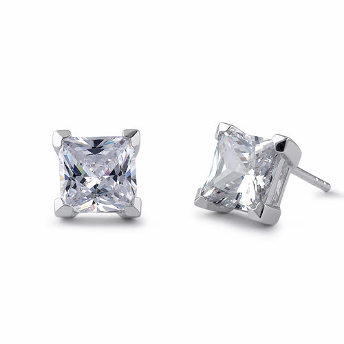 Sterling Silver 7mm Princess Cut Basket Setting CZ Earrings