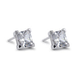 Sterling Silver 7mm Princess Cut Basket Setting CZ Earrings