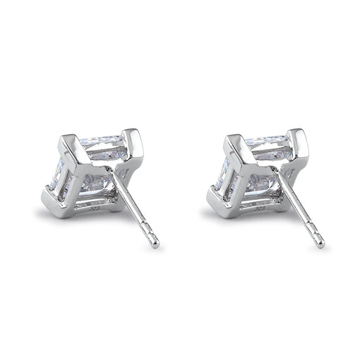 Sterling Silver 7mm Princess Cut Basket Setting CZ Earrings