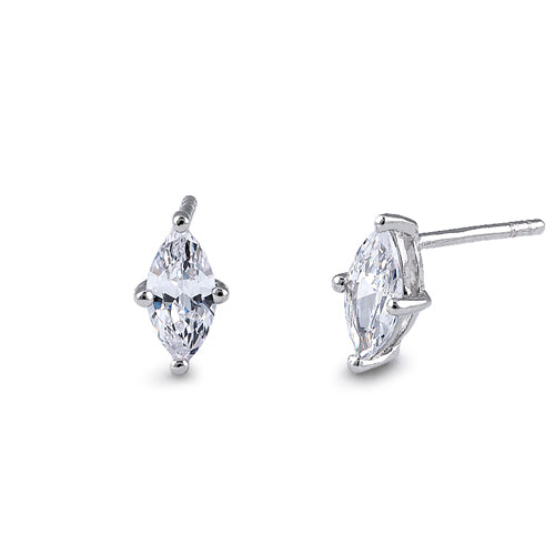 Sterling Silver 4X8mm Marquise Cut Basket Setting CZ Earrings