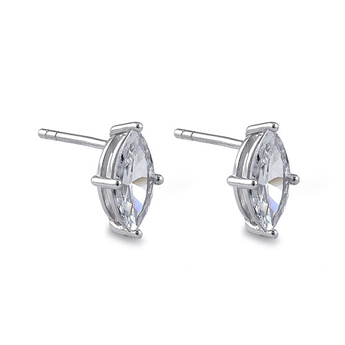 Sterling Silver 5X10mm Marquise Cut Basket Setting CZ Earrings