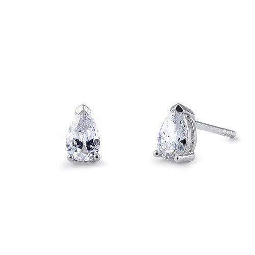 Sterling Silver 4X6mm Pear Cut Basket Setting CZ Earrings