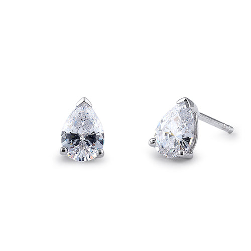 Sterling Silver 5X7mm Pear Cut Basket Setting CZ Earrings