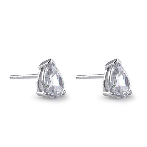 Sterling Silver 6X8mm Pear Cut Basket Setting CZ Earrings