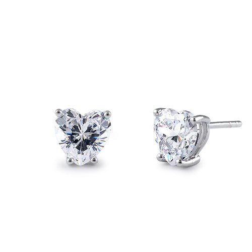 Sterling Silver 7X7mm Heart Cut Basket Setting CZ Earrings