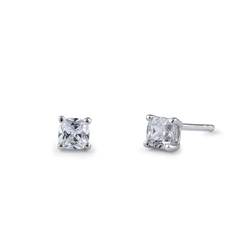 Sterling Silver 4X4mm Cushion Cut Basket Setting CZ Earrings